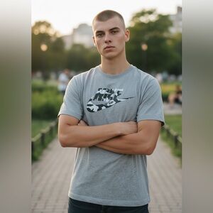 Nike Men's Heather Gray Camo Logo Tee
